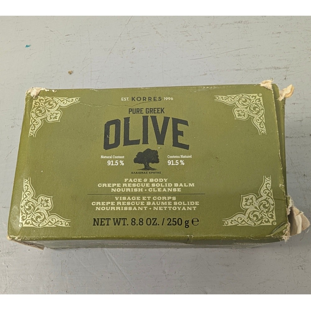 Korres Pure Greek Olive Crepe Rescue Solid Balm Face & Body Soap Bar Never Used